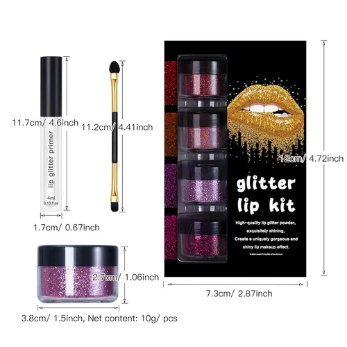 Vista 2 de LOKFAR Kit de labios con purpurina de 4 colores – Polvo de pigmento brillante de diamante y purpurina metálica brillante, resistente al agua