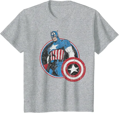 Vista 7 de Marvel Avengers Vintage Capitán América Comic Hero Retrato Camiseta Pequeña Negro