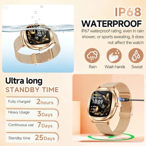 Vista 6 de Reloj inteligente para mujer, rastreador de actividad física de 1.72 pulgadas con respuesta/hacer llamadas, monitor de sueño/frecuencia cardíaca