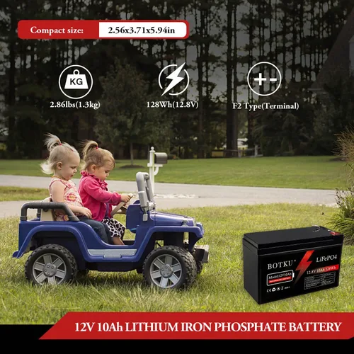Vista 3 de Batería de litio LiFePO4 de 12 V y 10 Ah de ciclo profundo, batería recargable de fosfato de hierro y litio de 3000+ ciclos con BMS de 10 A