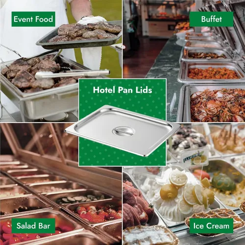 Vista 4 de HECMAC Paquete de 6 Tapas para Bandejas de Hotel de Tamaño 1/2, Tapas de Bandeja de Comida de Acero Inoxidable Sólido para Mesa Caliente de Catering
