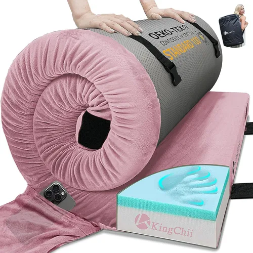 Vista 10 de KingChii CertiPUR-US - Colchón de espuma viscoelástica para campamento, portátil, enrollable, para viajes, campamento, colchoneta para dormir