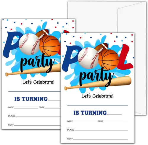 Vista 6 de Invitaciones de cumpleaños de playa A01 – Tarjetas de relleno para fiesta de cumpleaños número 13 para niños y niñas (20 invitaciones con 20 sobres)