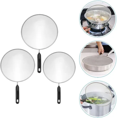 Vista 8 de 3 Piece Stainless Steel Grease Splatter Screen for Cooking Pans