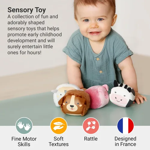 Vista 2 de Little Big Friends Roly Poly Balls Juguete sensorial de sonajero para bebé, juego de 4
