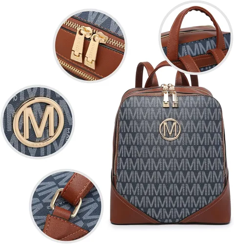 Vista 4 de MKP - Mochila mediana con doble cremallera para mujer de piel sintética para niñas y damas bolsa de hombro de viaje 2 unidades Azul oscuro Mochilas