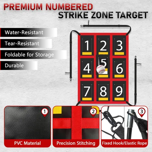Vista 5 de Red de práctica de béisbol y sóftbol de 7 x 7 pies con 9 zonas de ataque numeradas Red de entrenamiento profesional para pegar, lanzar y batear