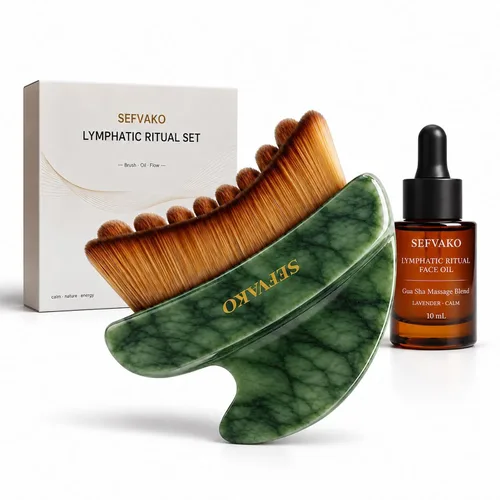 Vista 9 de Lymphatic Contour Face Brush, Dual-Ended Dry Brush + Cool-Touch Jade Gua Sha Edge, 0.075mm Ultra-Soft Bristles Gua Sha Facial Tools, for Lymphatic