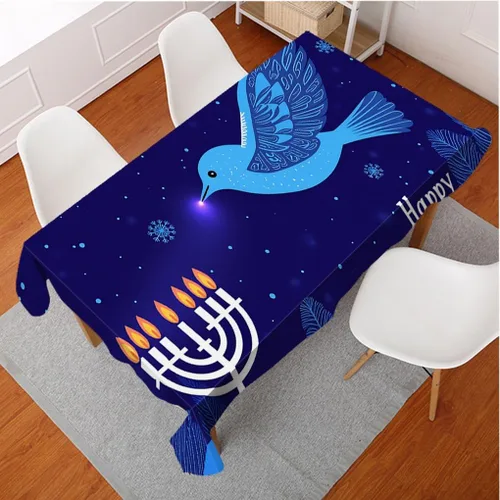 Vista 4 de Mantel con texto en inglés «Happy Hanukkah», bonito mantel rectangular para cocina, comedor, fiesta, 60 x 104 pulgadas