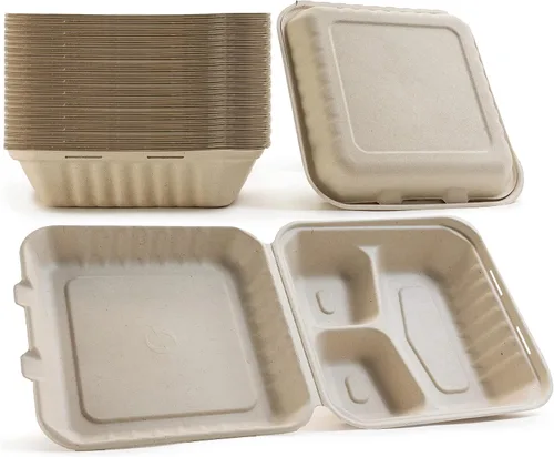 Vista 11 de Green Wave Ovation OV-B066 - Contenedor de alimentos de 1 compartimiento de 6 x 6 x 3 pulgadas, 1 compartimento, bagazo de aspecto de mármol