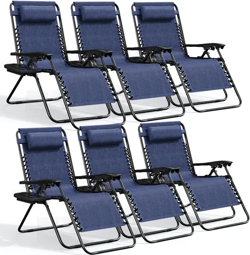 Vista 12 de Nestl Sillas de gravedad cero, juego de 2, silla de patio al aire libre con almohadas y bandejas portavasos, silla reclinable plegable de malla