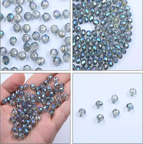 Vista 5 de 620 piezas de cuentas de cristal facetado Briolette, cuentas de rondelle azules facetas de 4 mm, 5 hebras, tamaño de agujero 1 mm, ideal para hacer