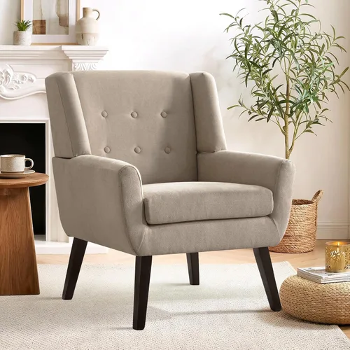Vista 20 de HUIMO Silla de Acento para Sala de Estar, Sillón Tapizado con Botones Capitoné, Sillas de Sofá de Tela de Lino para Dormitorio, Sala de Estar, Silla