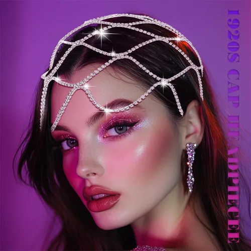 Vista 2 de Cadena de cabeza de diamantes de imitación de los años 20, accesorios para el cabello para mujer