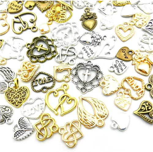 Vista 11 de WOCRAFT 24 dijes de pulsera de corazón de amor para hacer joyas, San Valentín, boda, rosa, flor, para bricolaje, collares, llaveros y suministros