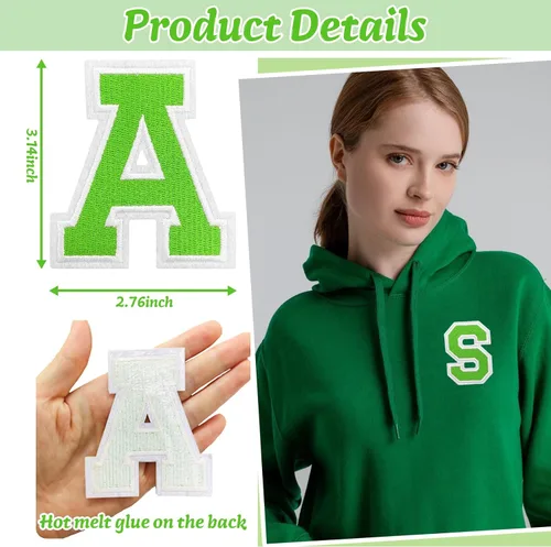 Vista 2 de 26 parches de letras termo-adhesivas para ropa, mochilas, sombreros (A-Z, verde)