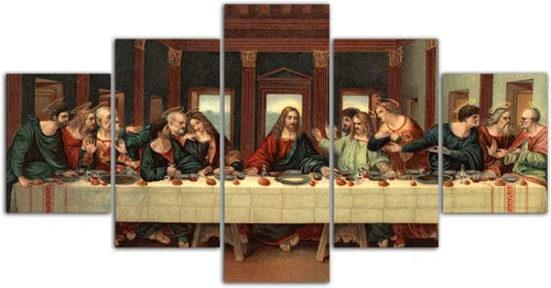 Vista 8 de Da Vinci - Póster clásico de pintura al óleo, 5 piezas, pintura de pared de la última cena, lienzo con impresión renacentista, decoración moderna