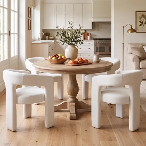 Vista 6 de Silla de Comedor Moderna de Chenille Tipo Barril Tapizada en Tela para Comedor con Brazo, Cómoda Silla Auxiliar de Acento para Cocina/Sala de Beige