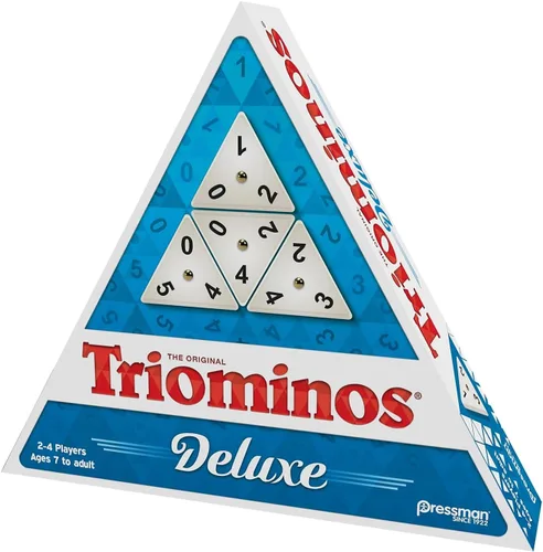 Vista 3 de Pressman Tri-Ominos - Azulejos triangulares de edición Deluxe con hilanderos de latón, 5 pulgadas