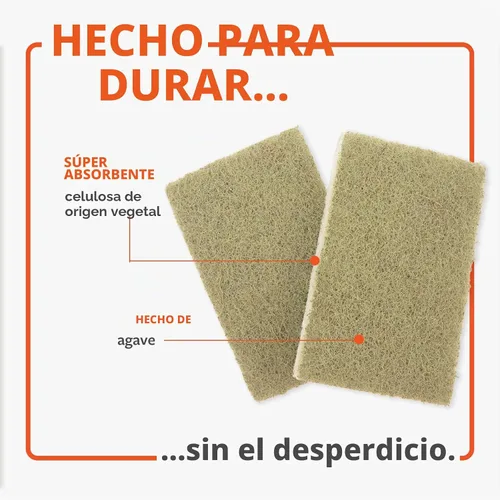 Vista 5 de Full Circle Esponja de limpieza resistente, hoja de agave robusta y celulosa sin plástico, esponja de platos de doble cara para hierro fundido