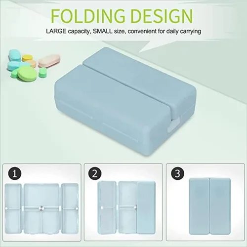 Vista 3 de Pastillero portátil con 7 compartimentos, organizador de píldoras plegable para viajes, pastillero diario portátil, farmacia de bolsillo con Beige
