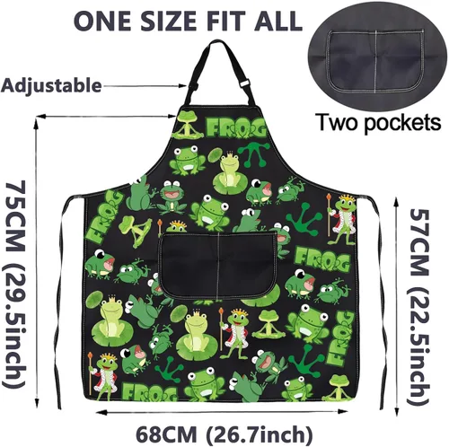 Vista 2 de CMNIM Delantal de rana con bolsillo, lindo delantal de cocina y horneado, divertido delantal de jardinería para regalos de amantes de las ranas