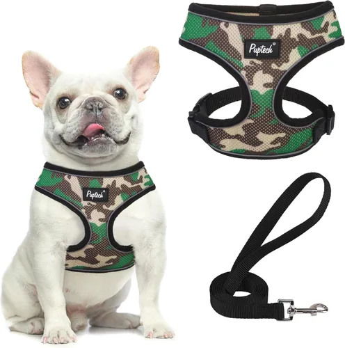 Vista 40 de PUPTECK Juego de arnés y correa de malla suave para perro, cachorro y gato, cómodo chaleco acolchado sin tirones, azul Pascua, S