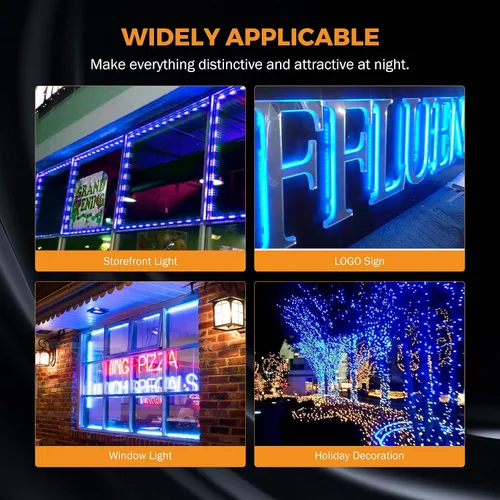 Vista 6 de BEAMNOVA Luz comercial azul extremadamente brillante de 100 pies para negocios, 200 módulos de 3 LED, tira de luces adhesivas impermeables de 12 V