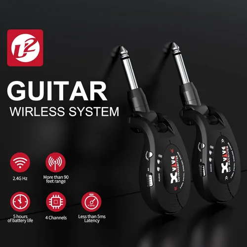 Vista 2 de Xvive Sistema inalámbrico de guitarra U2 con transmisor y receptor para guitarras eléctricas, bajo, violín (negro) Baja latencia de 5 ms, duración