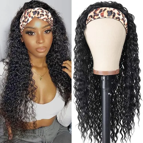 Vista 25 de Aiterina - Peluca de cabello humano con diadema de onda profunda para mujeres negras, cabello brasileño remy, sin pegamento, sin encaje frontal