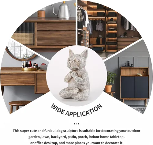 Vista 6 de Estatua de bulldog de Buda meditante, figura de yoga de resina de 5.7 pulgadas, bonita decoración de mesa divertida de animales zen, para el hogar