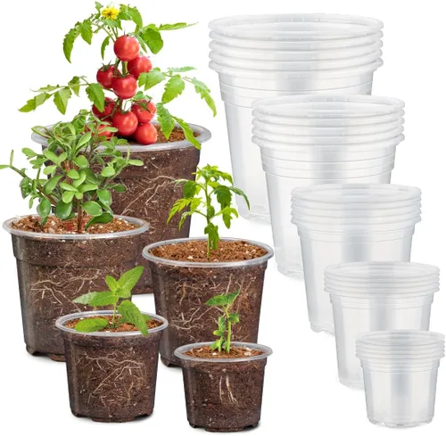 Vista 11 de RooTrimmer Paquete de 100 macetas transparentes de 2.8 pulgadas con agujeros de drenaje, macetas transparentes para semillero, macetas redondas