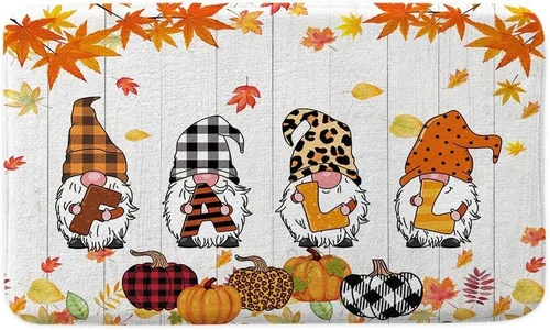Vista 2 de Tapetes de baño de otoño, diseño de gnomo de calabaza otoñal, tapetes de baño de Acción de Gracias para baño, tapete de decoración de baño de otoño