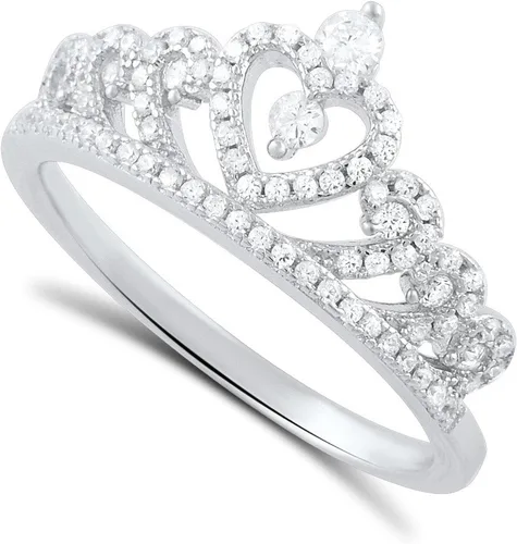 Vista 2 de Anillo de corona y corazón de plata esterlina y circonio cúbico, rodiado-plateado, 9