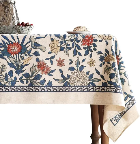 Vista 41 de [Usado] patdrea Mantel largo de lino de diseño verde para mesa rectangular, mantel vintage transpirable con patrón de frutas amarillas, funda