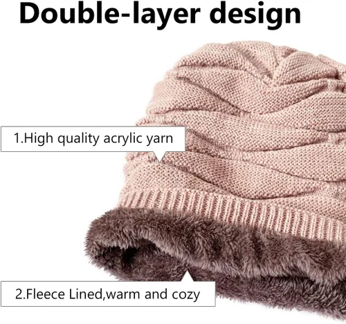 Vista 5 de Conjunto de gorro y bufanda para mujer para niñas, gorro de esquí de invierno de punto cálido con forro polar