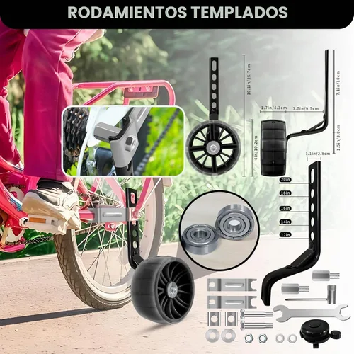 Vista 2 de HAWENS Ruedas de entrenamiento para bicicleta, ruedas silenciosas intermitentes con estabilizador de bicicleta ajustable, kit de montaje compatible