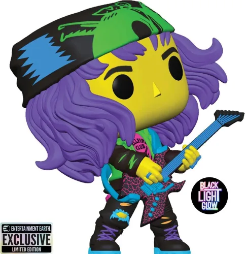 Vista 2 de Funko Pop! Stranger Things Eddie con guitarra, figura de vinilo con luz negra #1462 - Exclusiva de Entertainment Earth