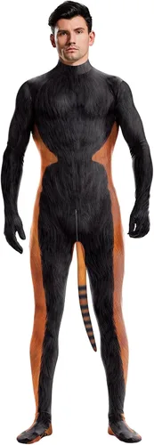 Vista 105 de Disfraz de animal para hombre con estampado de cola grande, overol peludo de elastano para cosplay, fiesta de Halloween
