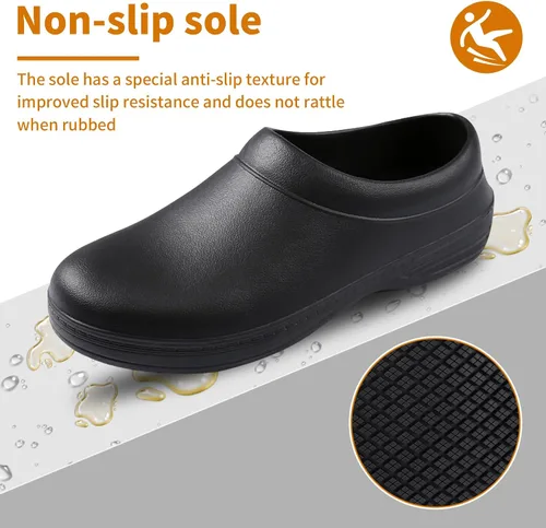 Vista 5 de Zapatos unisex antideslizantes para servicio de alimentos, impermeables, resistentes al aceite, zuecos de trabajo de cocina, cómodos zapatos