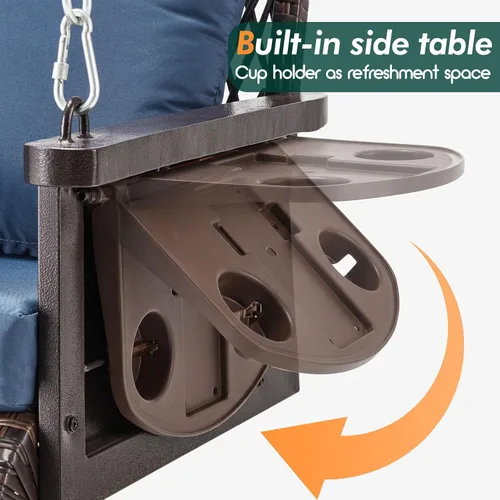 Vista 4 de ZZW Columpio colgante de mimbre mejorado para porche, resistente de 900 libras, 3 asientos, para patio, para adultos, con cadenas colgantes de 8.9