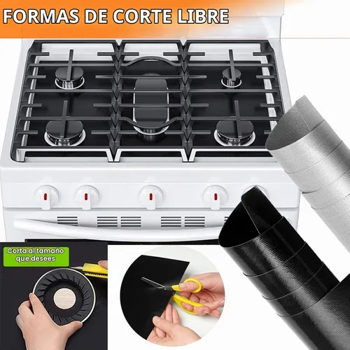 Vista 3 de Cubiertas de estufa para quemadores de gas, cubierta superior de estufa, recortada, fácil de limpiar, reutilizable, forro antiadherente, lavable