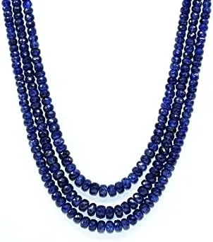 Vista 3 de Collar de zafiro azul genuino de 3 hebras, cuentas de Rondelle facetadas, collar de cuentas de zafiro, impresionante y elegante collar de piedra