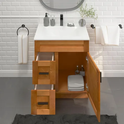 Vista 3 de Arce Shaker - Mueble para lavabo con cajones de 30 pulgadas, listo para montar