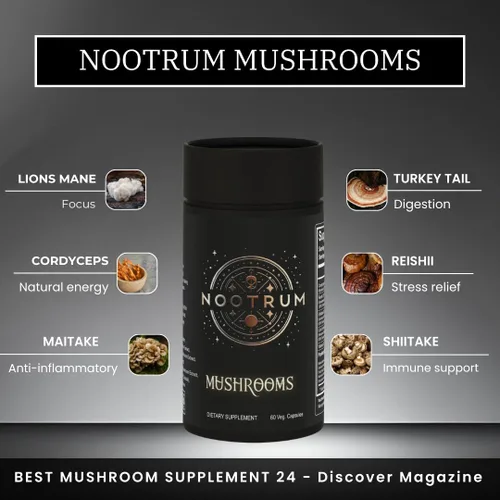 Vista 6 de Champiñones, suministro de cápsulas de 1 mes: contiene melena de león, cordyceps, reishi y más.