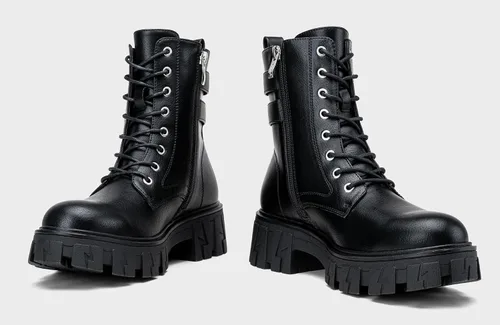 Vista 5 de Vepose Botas de combate para mujer, botines de plataforma con cordones y tacón grueso con cremallera