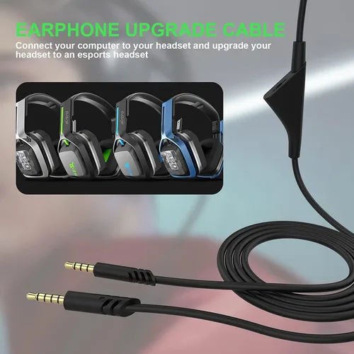 Vista 5 de Cable de repuesto de auriculares de 2M de 6.5 pies con control de volumen para Astro A10/A30/A40/A50, cable de auriculares para PS5/PS4/Xbox Series