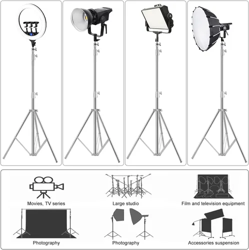 Vista 5 de Soporte de luz de trípode de fotografía de acero inoxidable resistente, 9.19 pies/2.8m trípode de iluminación de estudio para speedlight, luz