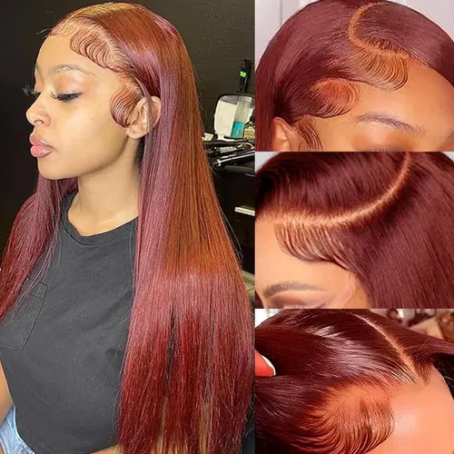 Vista 19 de PANDA ANGEL Peluca de encaje frontal de jengibre de cabello humano 13x4 lacio, naranja jengibre, frontal de encaje HD transparente sin pegamento