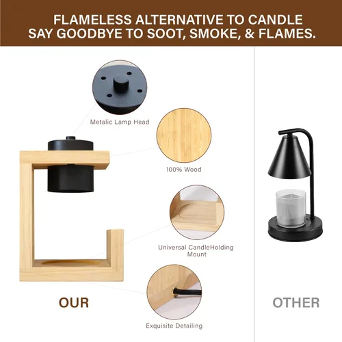 Vista 6 de AIKUT Lámpara Calentadora de Velas, con 2 Bombillas, Temporizador y Regulador de Intensidad, Madera Natural Simple, Compatible con Velas de hasta